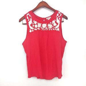 Lucky Brand Sleeveless Red BoHo Embroidered Top